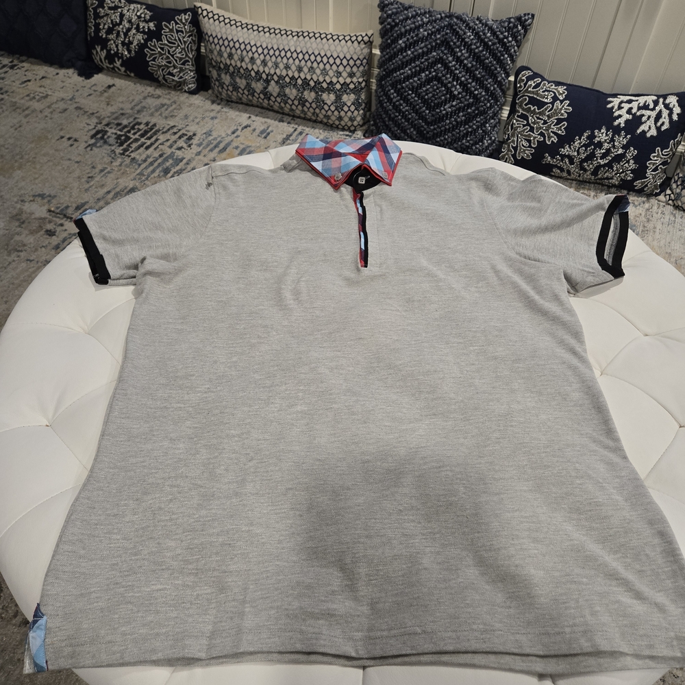 Rare Designer Gray Polo Shirt with Colorful Collar XL